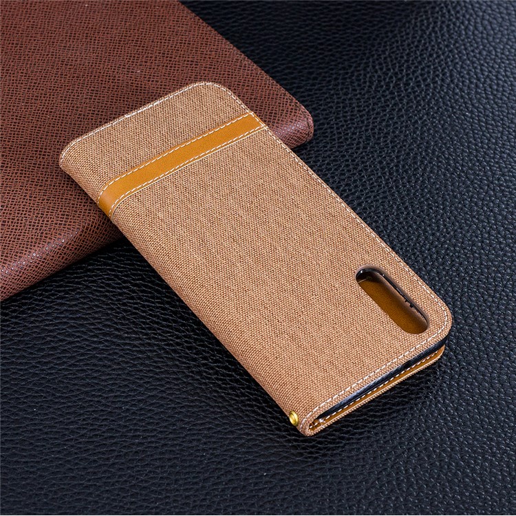 Splicing Jean Cloth PU Leather Wallet Stand Cover Case with Strap for Huawei P20 - Khaki-3