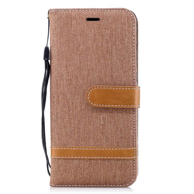 Splicing Jean Cloth PU Leather Wallet Stand Cover Case with Strap for Huawei P20 - Khaki-4