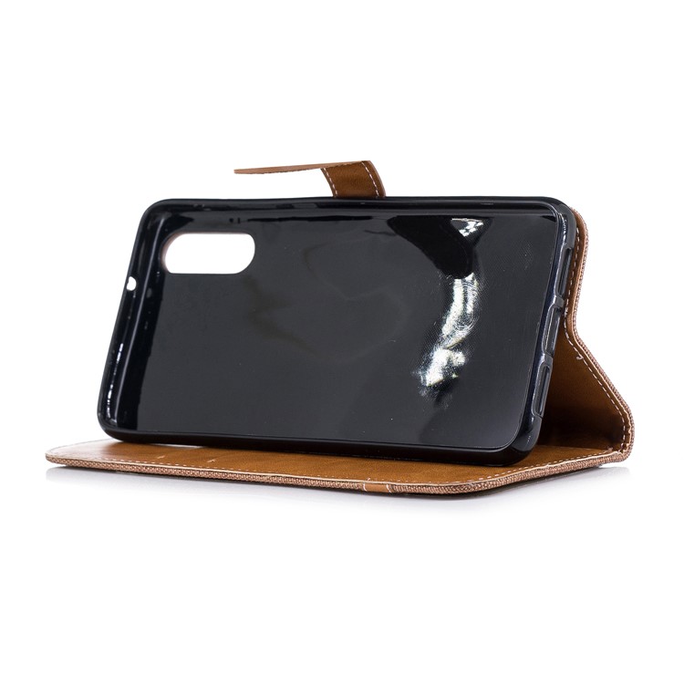 Splicing Jean Cloth PU Leather Wallet Stand Cover Case with Strap for Huawei P20 - Khaki-7
