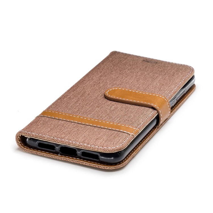 Splicing Jean Cloth PU Leather Wallet Stand Cover Case with Strap for Huawei P20 - Khaki-8