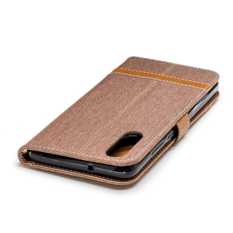Splicing Jean Cloth PU Leather Wallet Stand Cover Case with Strap for Huawei P20 - Khaki-9