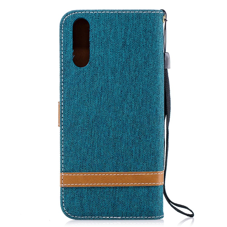 Splicing Jean Cloth PU Leather Wallet Stand Protective Cover Accessory with Strap for Huawei P20 - Cyan-5