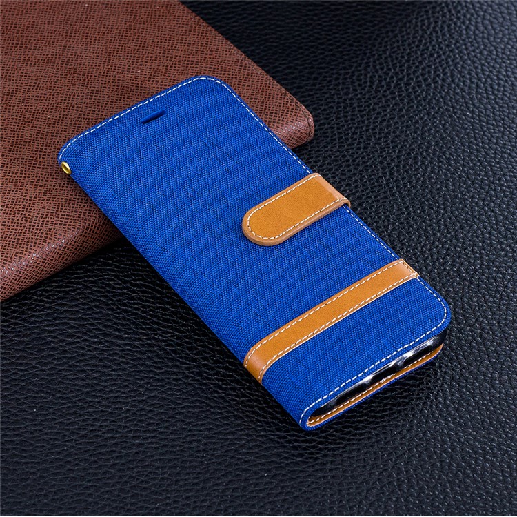 Splicing Jean Cloth PU Leather Wallet Stand Mobile Protective Case with Strap for Huawei P20 - Baby Blue-2