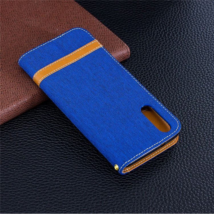 Splicing Jean Cloth PU Leather Wallet Stand Mobile Protective Case with Strap for Huawei P20 - Baby Blue-3