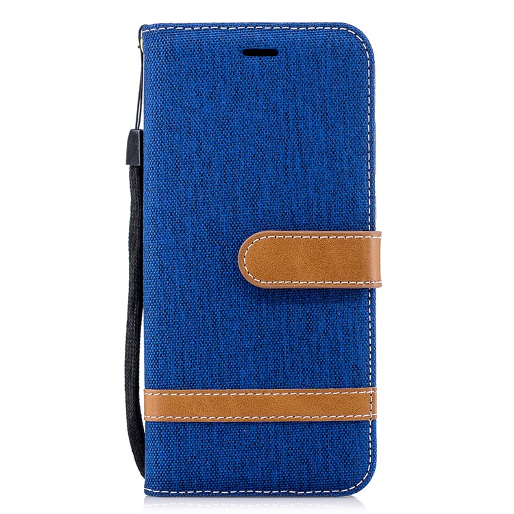Splicing Jean Cloth PU Leather Wallet Stand Mobile Protective Case with Strap for Huawei P20 - Baby Blue-4