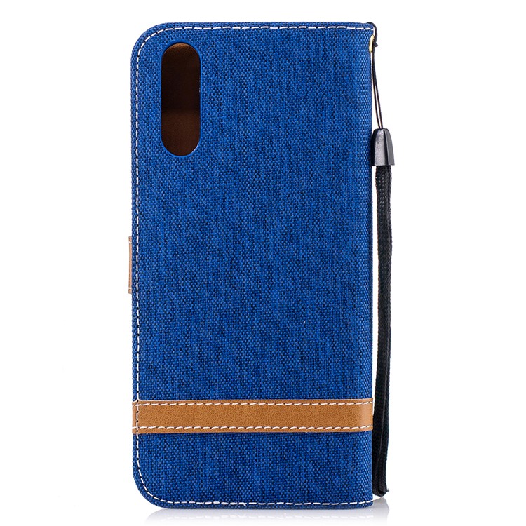 Splicing Jean Cloth PU Leather Wallet Stand Mobile Protective Case with Strap for Huawei P20 - Baby Blue-5