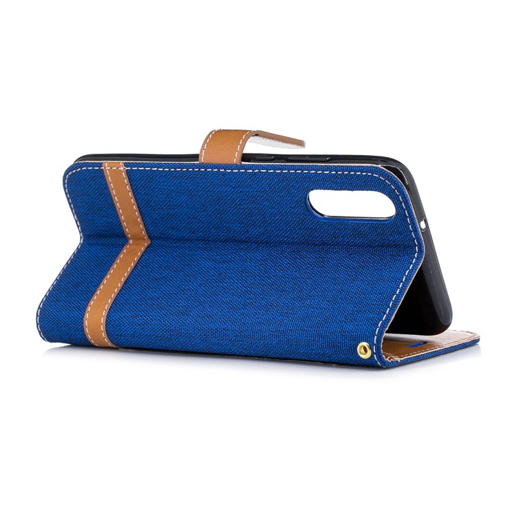 Splicing Jean Cloth PU Leather Wallet Stand Mobile Protective Case with Strap for Huawei P20 - Baby Blue-6