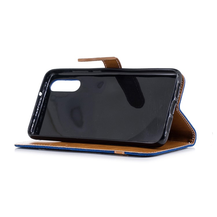 Splicing Jean Cloth PU Leather Wallet Stand Mobile Protective Case with Strap for Huawei P20 - Baby Blue-7