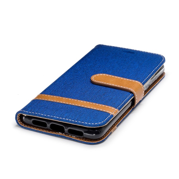 Splicing Jean Cloth PU Leather Wallet Stand Mobile Protective Case with Strap for Huawei P20 - Baby Blue-8