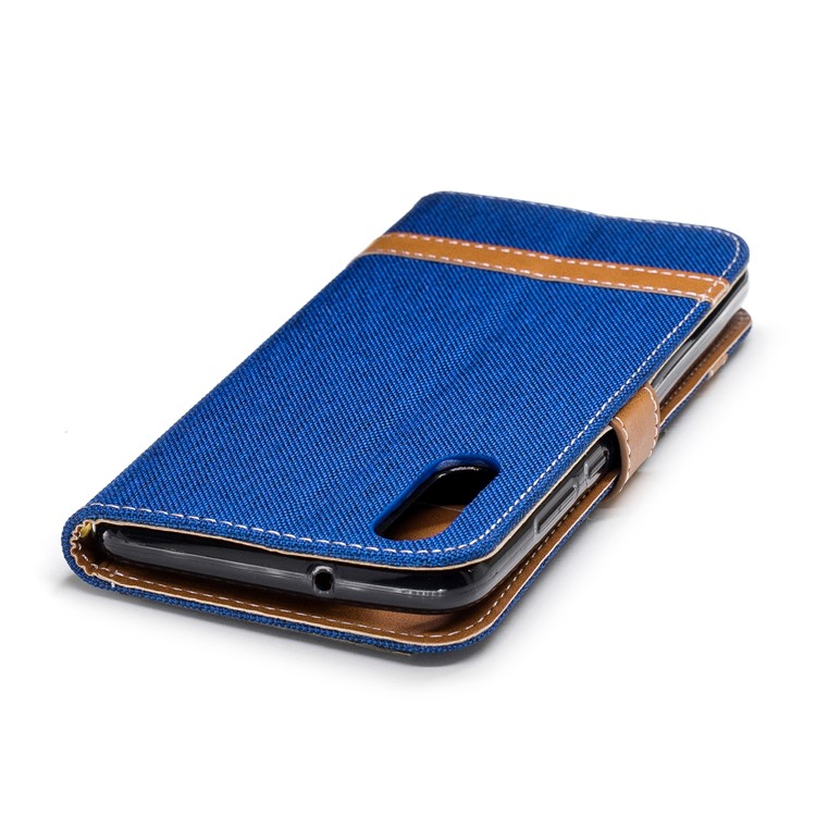 Splicing Jean Cloth PU Leather Wallet Stand Mobile Protective Case with Strap for Huawei P20 - Baby Blue-9