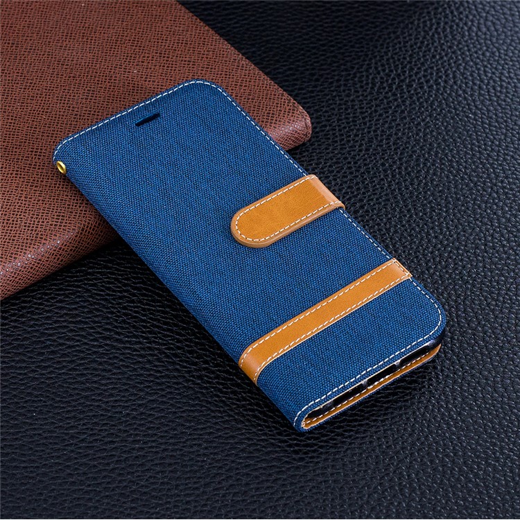 Splicing Jean Cloth PU Leather Wallet Stand Flip Cover with Strap for Huawei P20 - Dark Blue-2