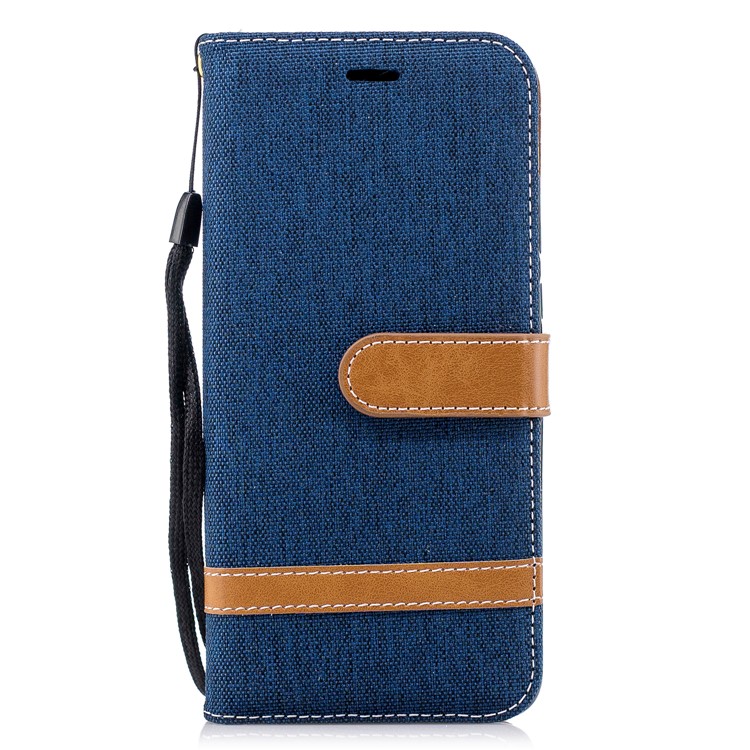 Splicing Jean Cloth PU Leather Wallet Stand Flip Cover with Strap for Huawei P20 - Dark Blue-4