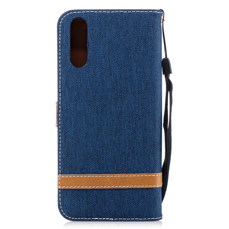 Splicing Jean Cloth PU Leather Wallet Stand Flip Cover with Strap for Huawei P20 - Dark Blue-5