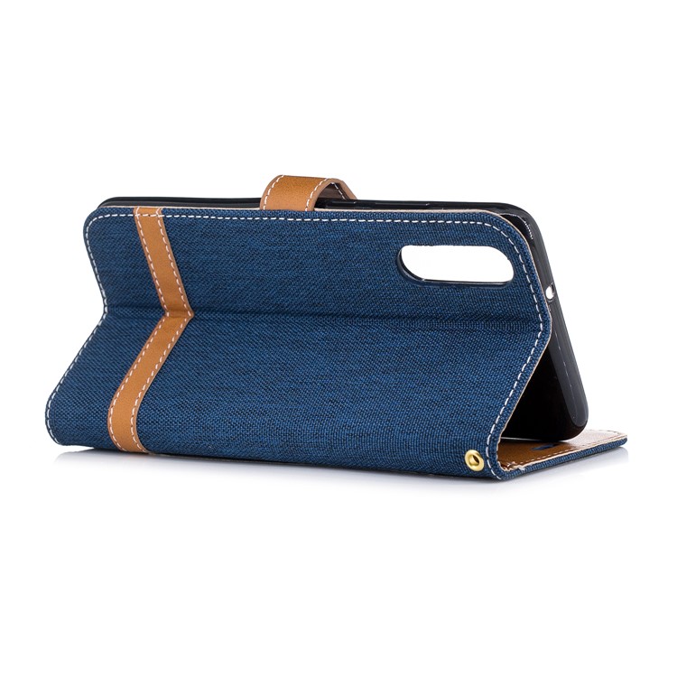 Splicing Jean Cloth PU Leather Wallet Stand Flip Cover with Strap for Huawei P20 - Dark Blue-6