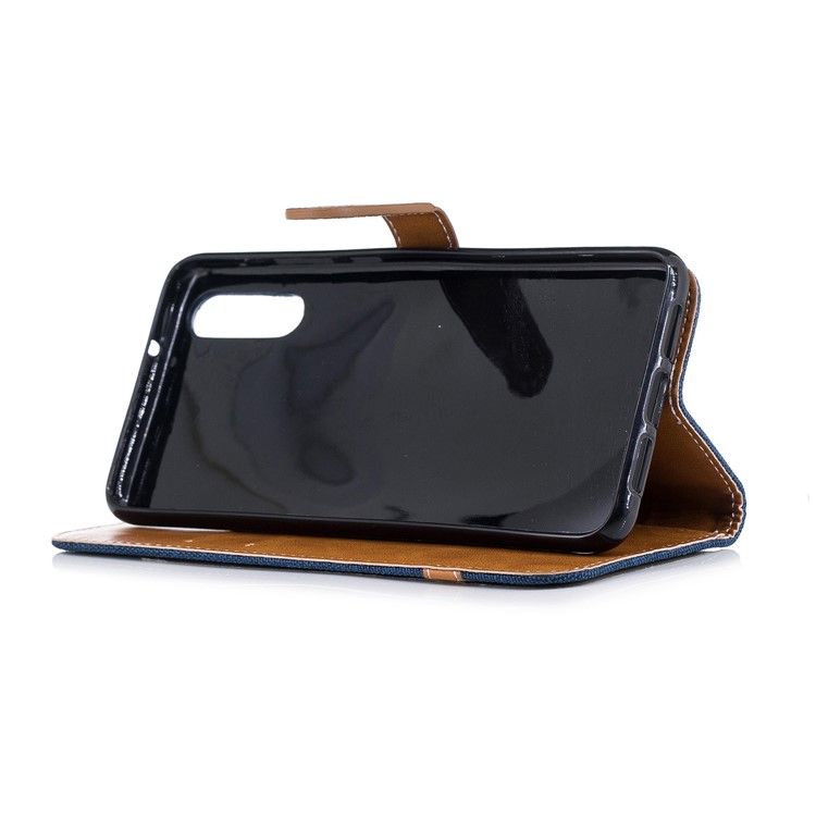 Splicing Jean Cloth PU Leather Wallet Stand Flip Cover with Strap for Huawei P20 - Dark Blue-7