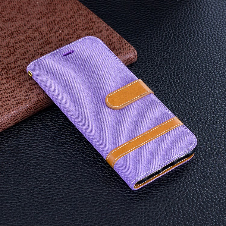 Splicing Jean Cloth PU Leather Wallet Stand Flip Accessory Case with Strap for Huawei P20 - Purple-2