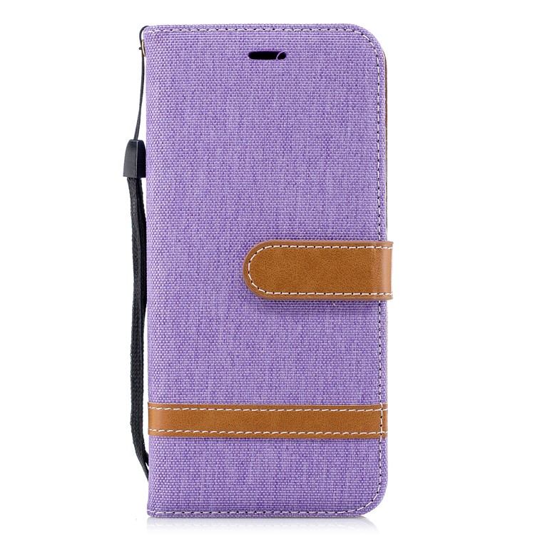 Splicing Jean Cloth PU Leather Wallet Stand Flip Accessory Case with Strap for Huawei P20 - Purple-4