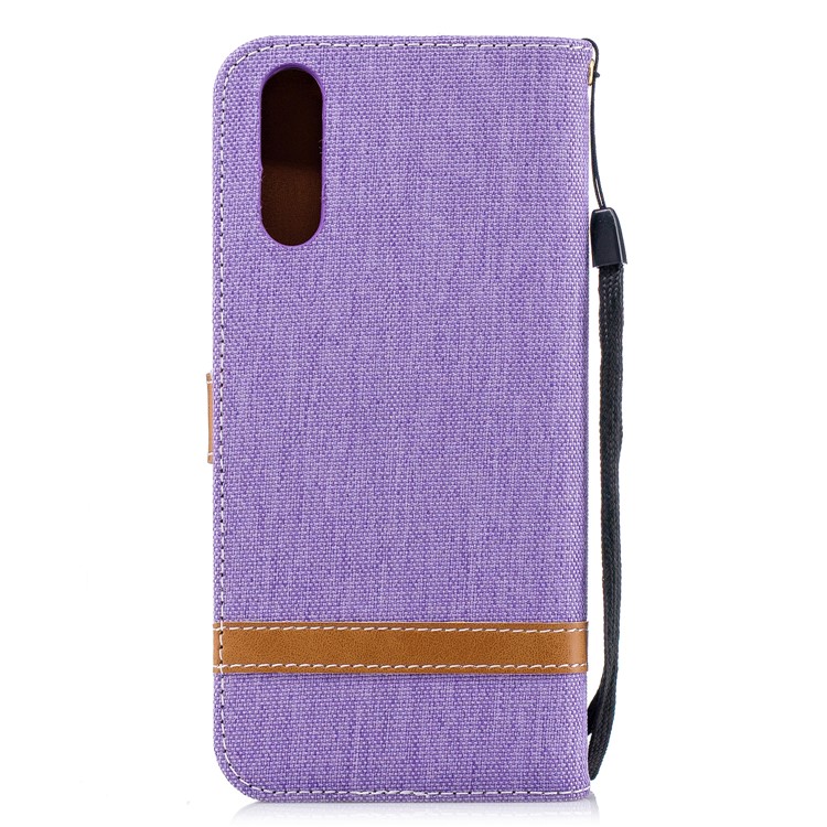 Splicing Jean Cloth PU Leather Wallet Stand Flip Accessory Case with Strap for Huawei P20 - Purple-5