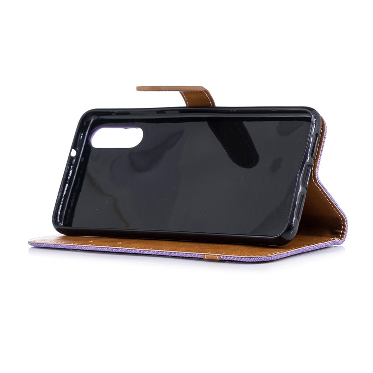 Splicing Jean Cloth PU Leather Wallet Stand Flip Accessory Case with Strap for Huawei P20 - Purple-7