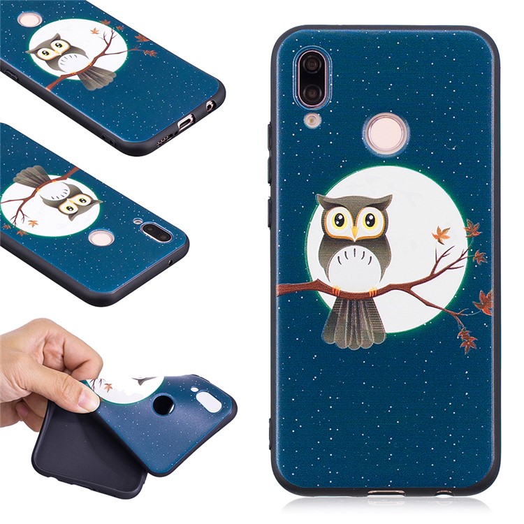 Prägung Weichen TPU Zurück Schutzhülle Für Huawei P20 Lite / Nova 3e (China) - Eule Auf Ast-1