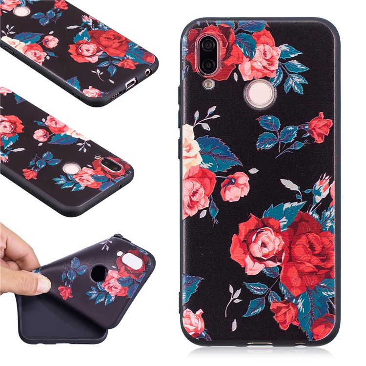 Cáscara Del Teléfono De La Parte Posterior Delgada Suave De TPU Del Repujado Para Huawei P20 Lite / Nova 3e (china) - Rosas-1