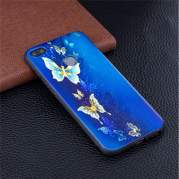 Prägen Weiche TPU Schützende Rückendeckelschale Für Huawei P20 Lite / Nova 3e (China) - Blauer Schmetterling-2