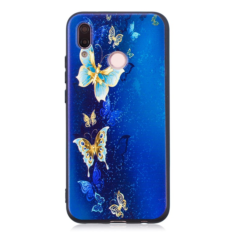Prägen Weiche TPU Schützende Rückendeckelschale Für Huawei P20 Lite / Nova 3e (China) - Blauer Schmetterling-4