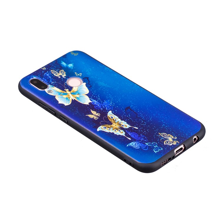 Prägen Weiche TPU Schützende Rückendeckelschale Für Huawei P20 Lite / Nova 3e (China) - Blauer Schmetterling-5