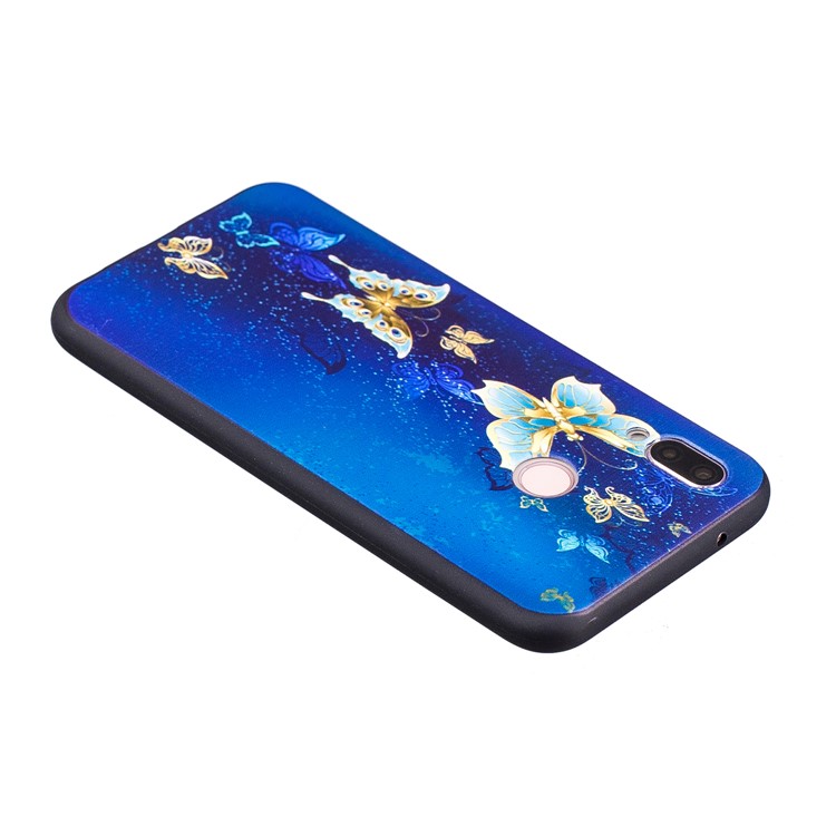 Prägen Weiche TPU Schützende Rückendeckelschale Für Huawei P20 Lite / Nova 3e (China) - Blauer Schmetterling-6