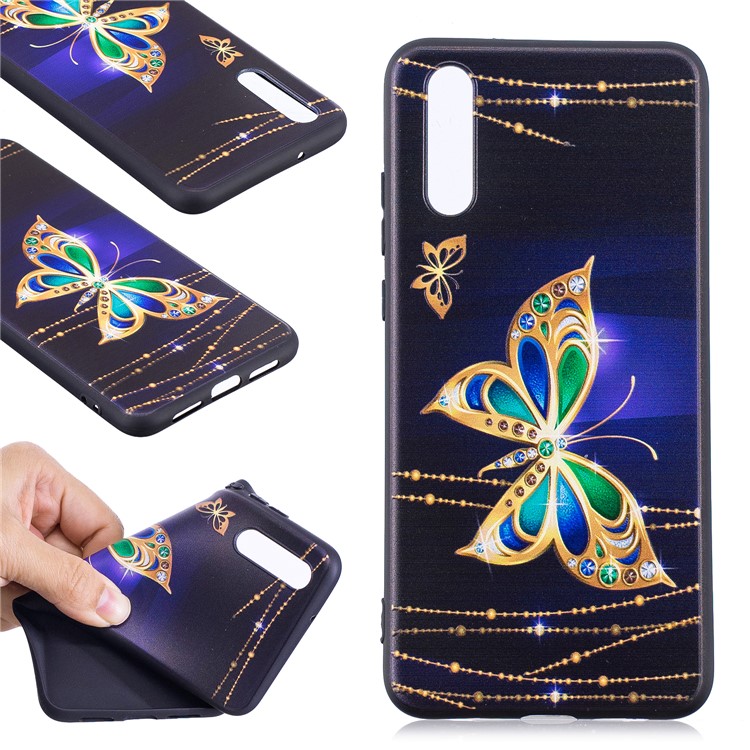 Embossment Soft TPU Back Case for Huawei P20 - Gold Butterfly-1