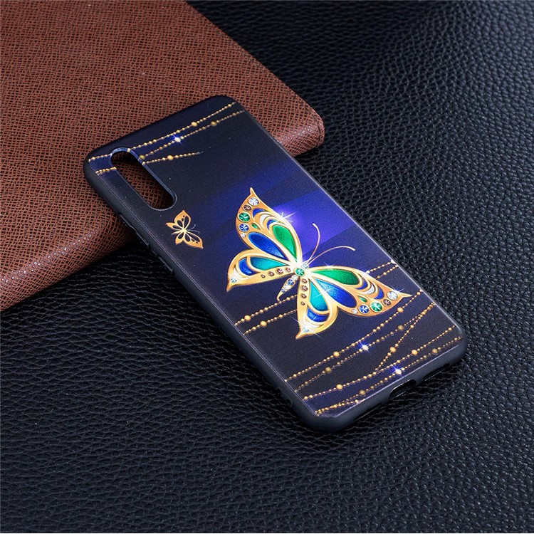 Embossment Soft TPU Back Case for Huawei P20 - Gold Butterfly-2
