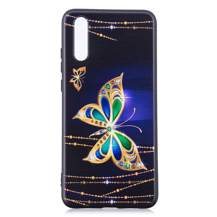 Embossment Soft TPU Back Case for Huawei P20 - Gold Butterfly-3