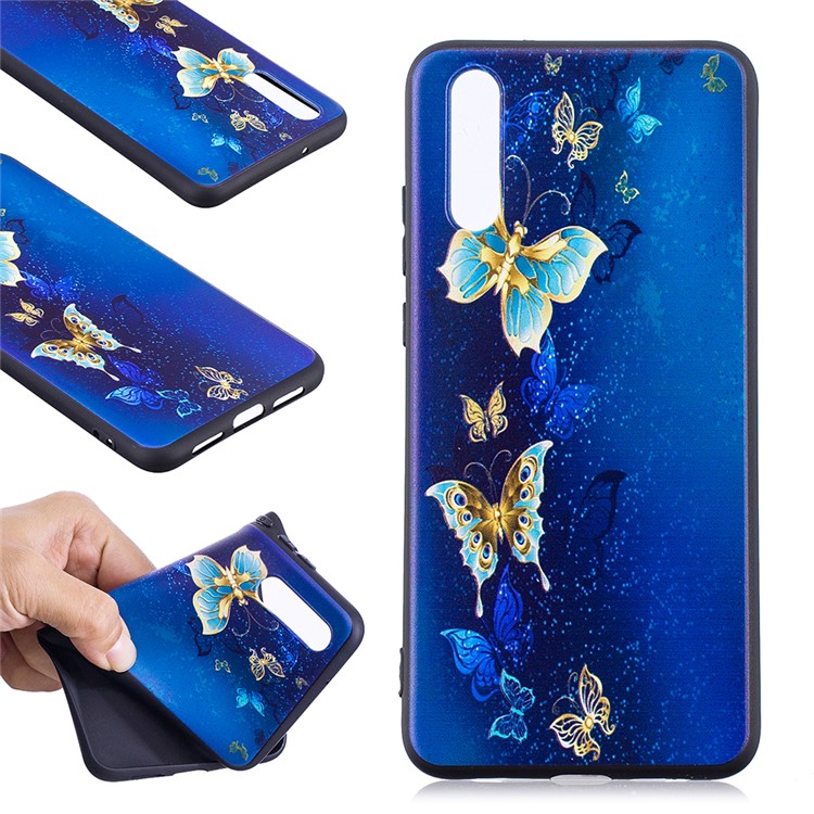Embossment Soft TPU Cellphone Cover Case for Huawei P20 - Blue Butterfly-1