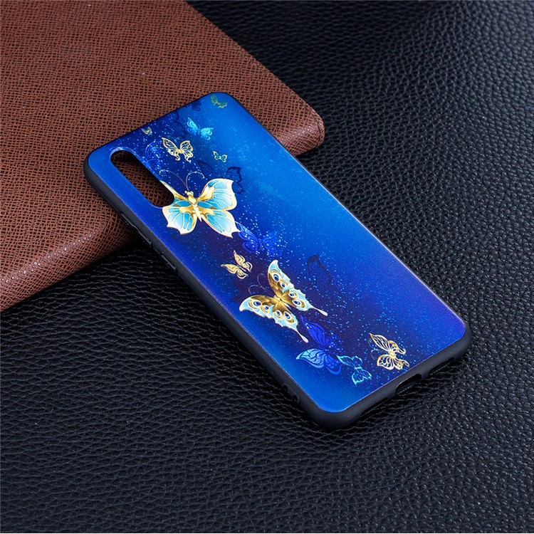 Embossment Soft TPU Cellphone Cover Case for Huawei P20 - Blue Butterfly-2
