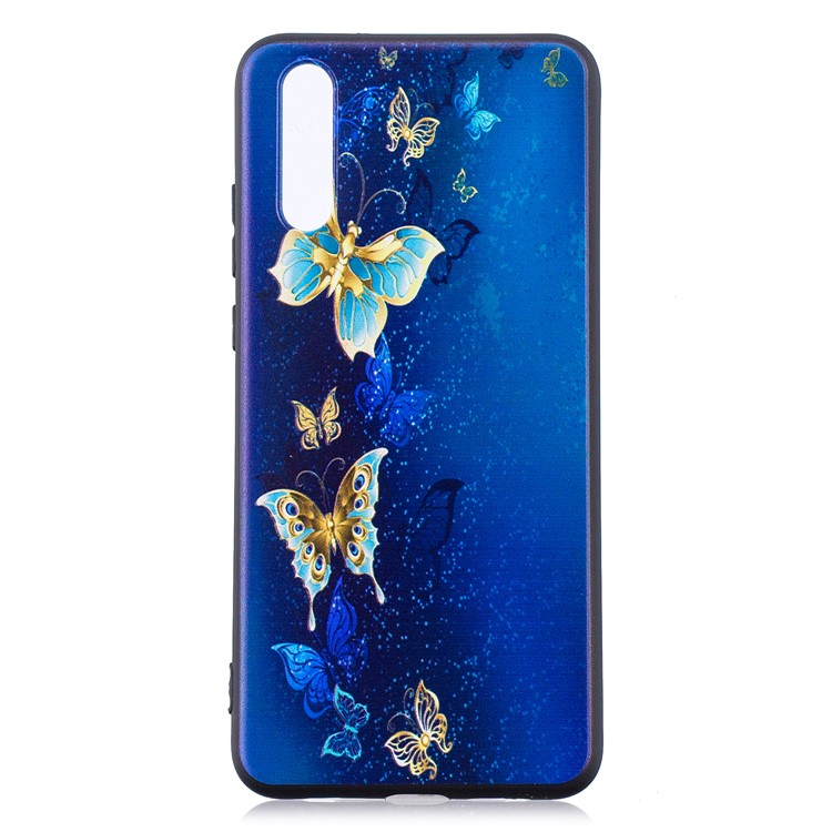 Embossment Soft TPU Cellphone Cover Case for Huawei P20 - Blue Butterfly-3