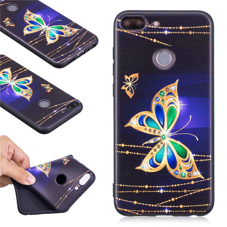 Embossment Soft TPU Protective Case for Huawei Honor 9 Lite/9 Youth Edition - Gold Butterfly-1