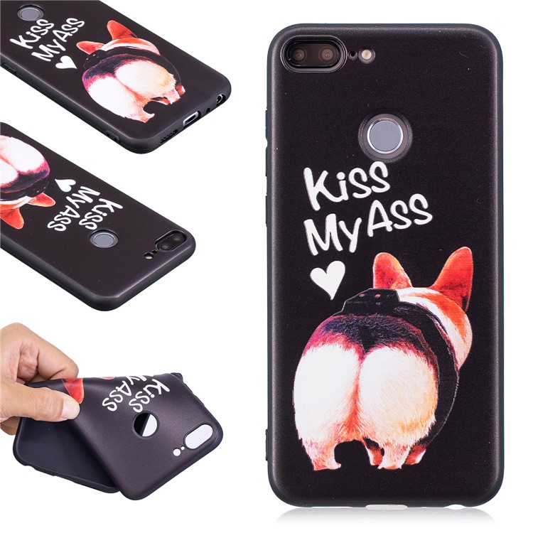 Embossment Soft TPU Back Case for Huawei Honor 9 Lite/9 Youth Edition - Kiss My Ass-1