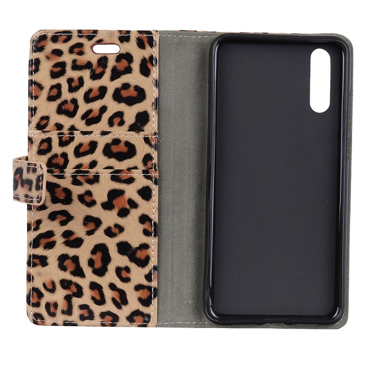 Glossy Leopard Pattern PU Leather Wallet Stand Mobile Phone Cover for Huawei P20-3