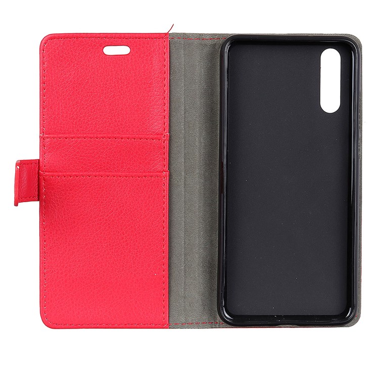 Litchi Texture Wallet Stand Leather Shell for Huawei P20 - Red-3