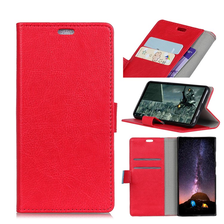 Crazy Horse Wallet Leather Stand Cover for Huawei Y7 Prime (2018) / Honor 7C / Enjoy 8 - Red-1