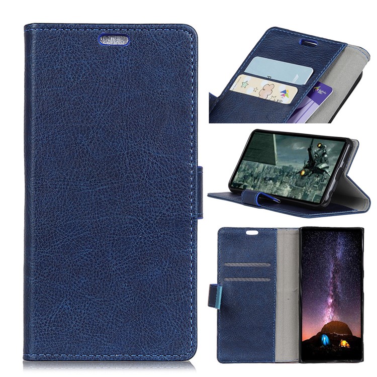 Crazy Horse Wallet Leather Cell Phone Case for Huawei Y7 Prime (2018) / Honor 7C / Enjoy 8 - Blue-1