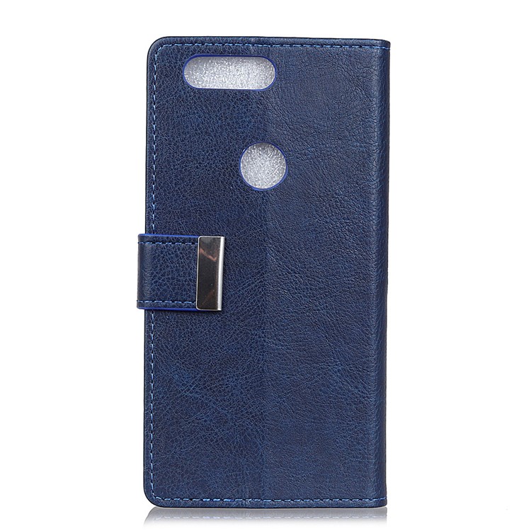 Crazy Horse Wallet Leather Cell Phone Case for Huawei Y7 Prime (2018) / Honor 7C / Enjoy 8 - Blue-2