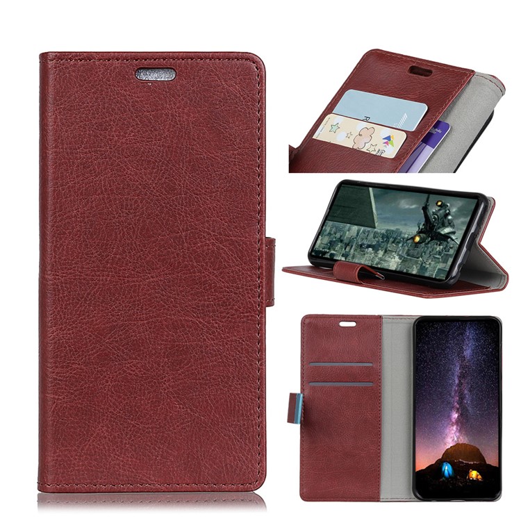 Crazy Horse Leather Stand Case with Card Slots for Huawei Y7 Prime (2018) / Honor 7C / Enjoy 8 - Coffee-1