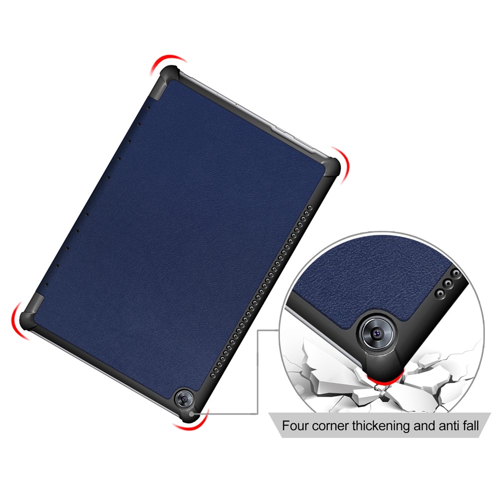 Tri-fold Stand PU le Cuir Protector Shell Pour Huawei Mediapad M5 10 / M5 10 (Pro) - Bleu Foncé