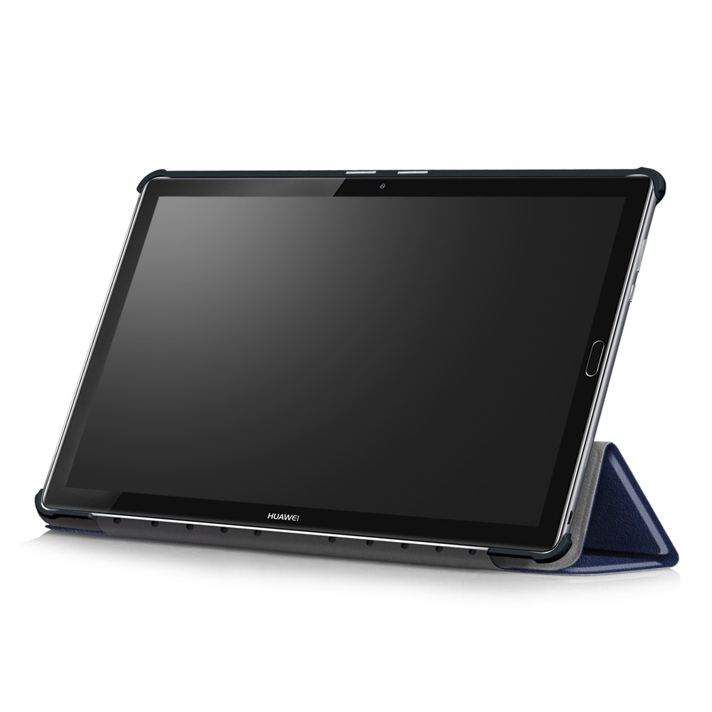 Tri-fold Stand PU le Cuir Protector Shell Pour Huawei Mediapad M5 10 / M5 10 (Pro) - Bleu Foncé