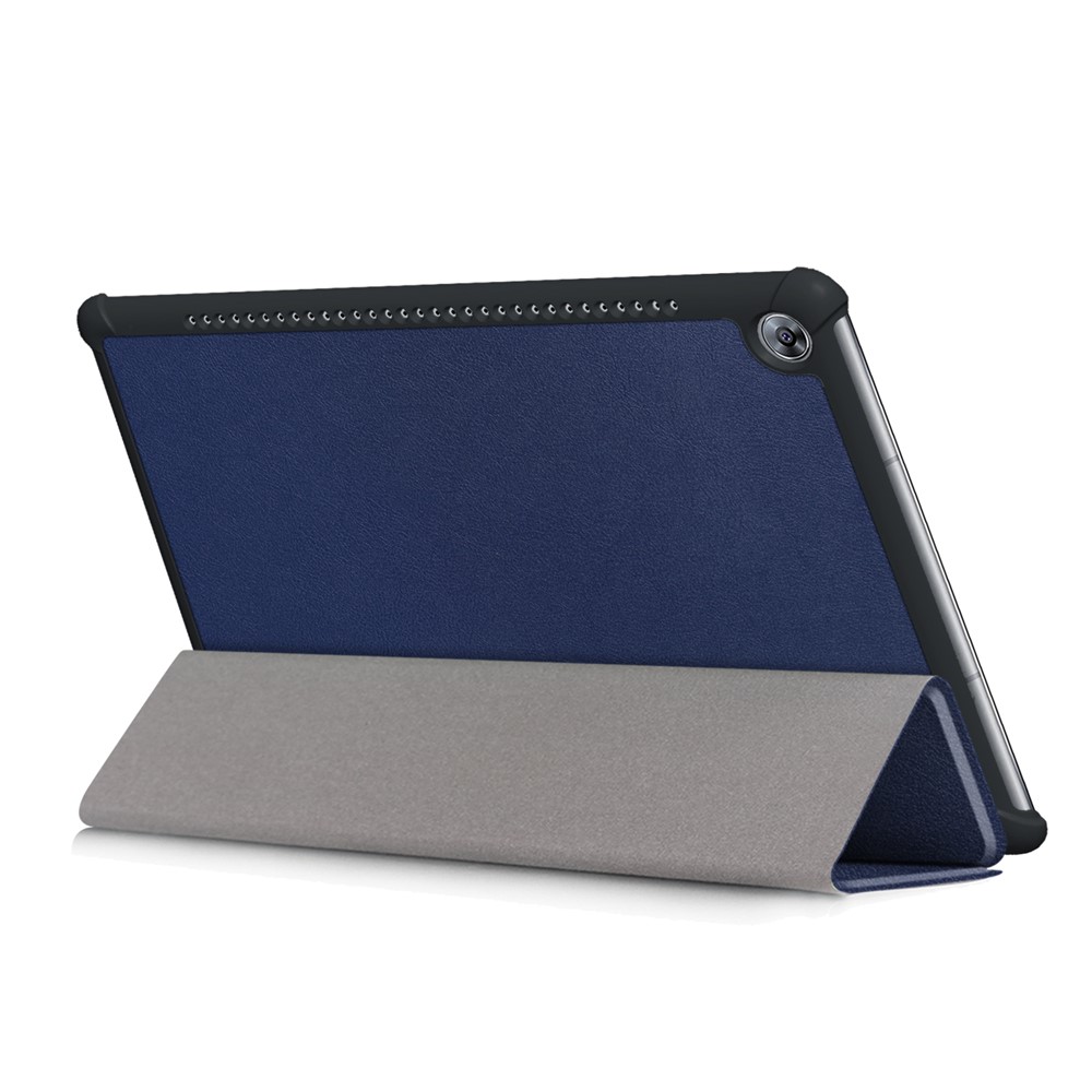 Tri-fold Stand PU Leather Protector Shell Para Huawei MediaPad M5 10 / M5 10 (Pro) - Azul Oscuro