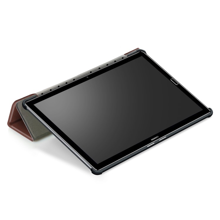 Tri-fold Stand Flip Leather Cover Accessory for Huawei MediaPad M5 10 / M5 10 (Pro) - Brown-8