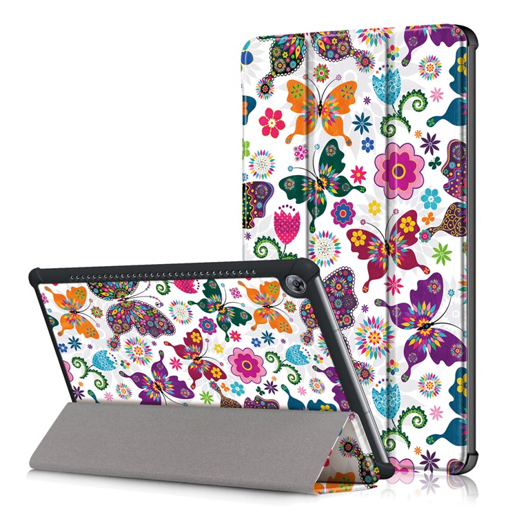 Pattern Printing Tri-fold Leather Stand Cover for Huawei MediaPad M5 10 / M5 10 (Pro) - Butterfly Flower-1