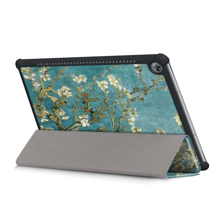 Pattern Printing Tri-fold Leather Stand Shell Cover Case for Huawei MediaPad M5 10 / M5 10 (Pro) - Tree with Flowers-7