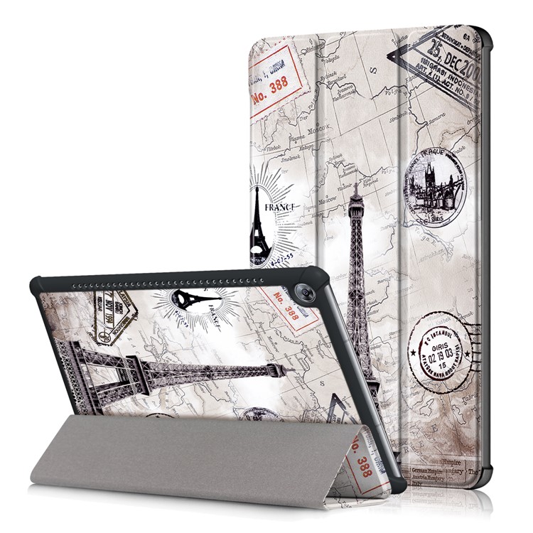 Pattern Printing Tri-fold PU Leather Stand Cover Case for Huawei MediaPad M5 10 / M5 10 (Pro) - Eiffel Tower-1